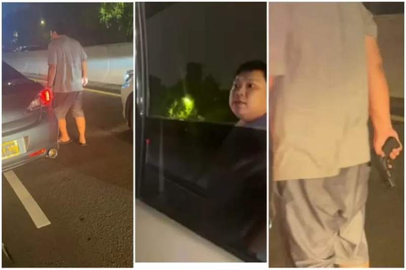 Potongan video pria menenteng pistol di tol di Jakarta.