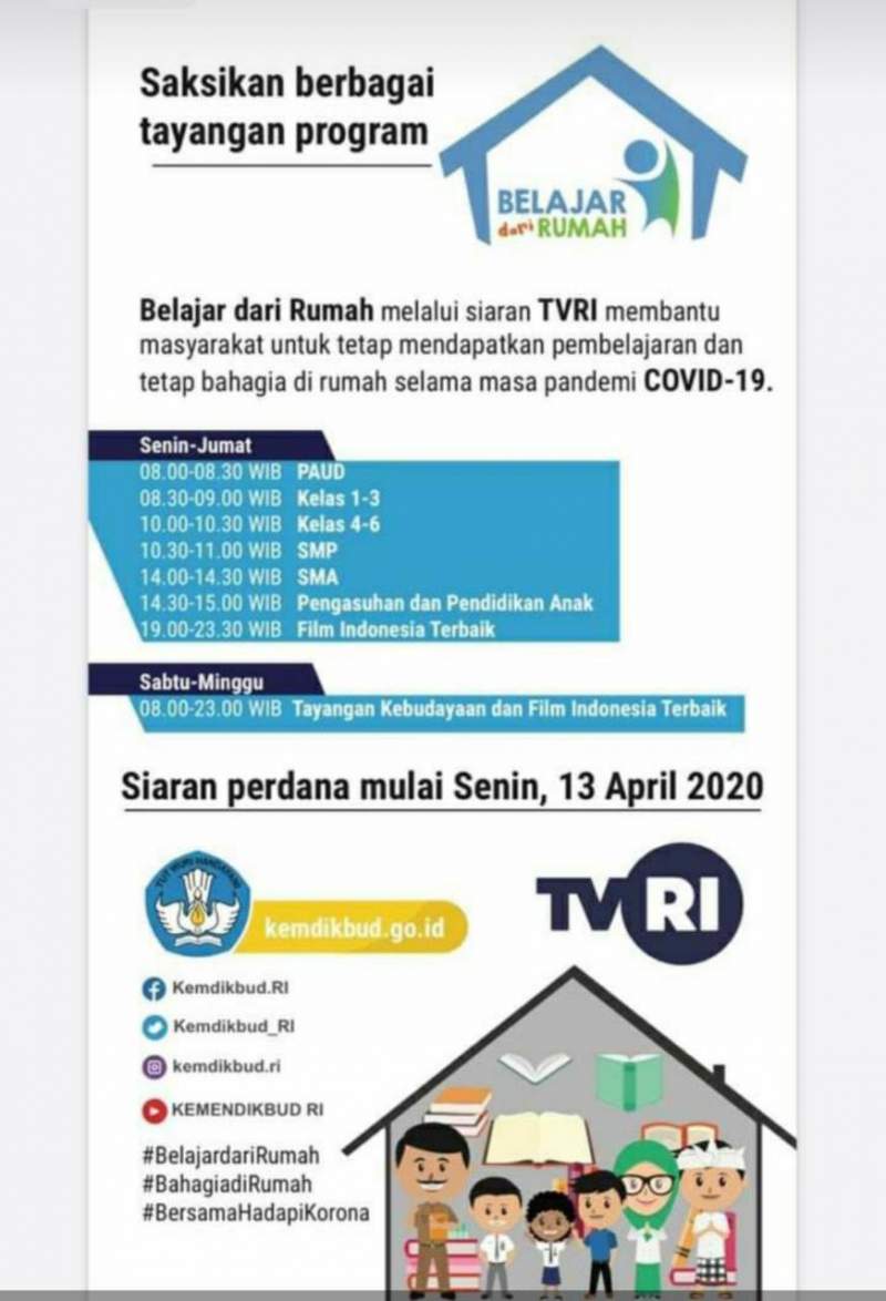 TVRI Akan Siarkan Program Belajar Dari Rumah di Tengah Pandemi COVID-19