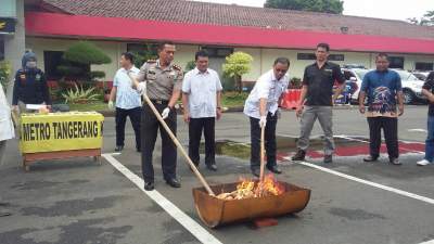 Polrestro Tangerang Kota Bakar Ganja