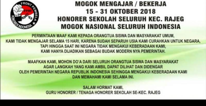 Forum Guru Honorer Kategori 2, Dukung Ajakan Mogok Mengajar