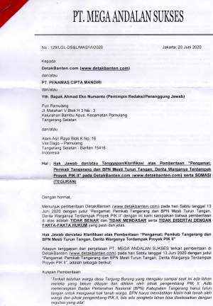 Hak Jawab PT Mega Andalan Sukses Atas Pemberitaan Terkait Proyek PIK II