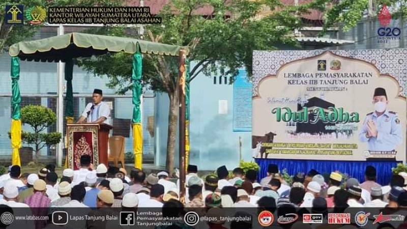 Lapas Tanjung Balai Kanwil Kemenkumham Sumut Gelar Shalat Idul Adha 1443 H di Lapangan Dalam Lapas