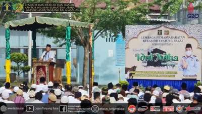 Lapas Tanjung Balai Kanwil Kemenkumham Sumut Gelar Shalat Idul Adha 1443 H di Lapangan Dalam Lapas
