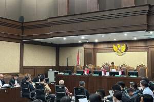 Proses persidangan lanjutan kasus korupsi BAKTI Kominfo di Pengadilan Tipikor PN Jakarta Selatan, Kamis (24/8/2023).