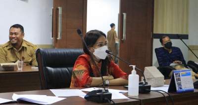 Ketua Bapemperda DPRD Kota Tangsel Ledy MP Butar Butar dalam rapat pembahasan Raperda BUMD Khusus Air Minum.