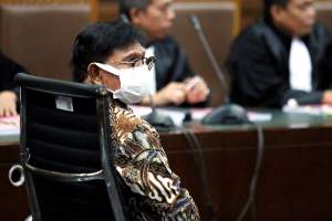  Johnny G. Plate di ruang persidangan Tipikor PN Jakarta Pusat.