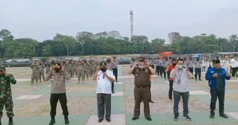 Apel Kampenye Penggunaan Masker secara serentak, di Alun-alun Kota Cilegon, Kamis (10/9/2020).