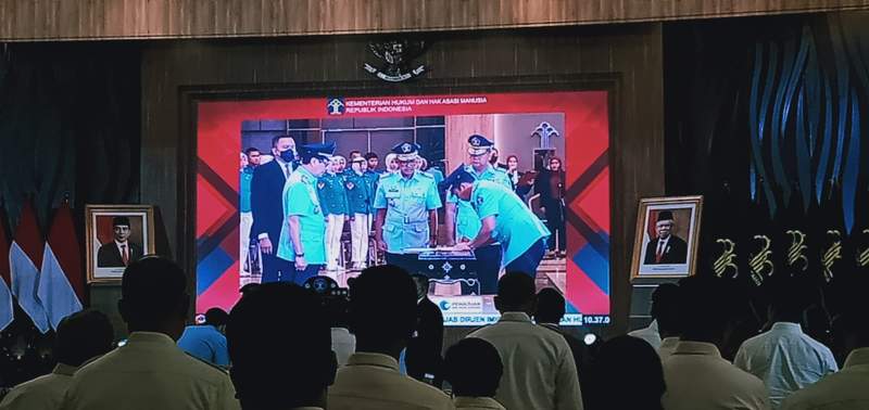 Silmy Karim saat pelantikan sebagai Dirjen Imigrasi di Graha Pengayoman KemenkumHAM, Jakarta, Rabu (4/1/2023).