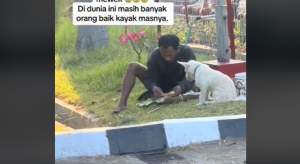 Kisah Pria yang Memiliki Hati Besar, Makan Sebungkus Nasi Bersama Anjing