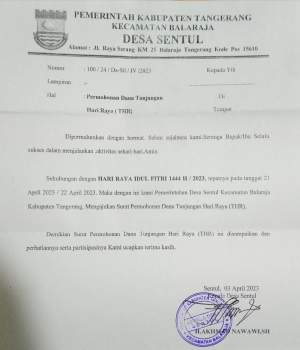 Meski Dilarang, Kades Sentul Balaraja Terbitkan Surat Permintaan THR