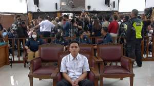 Bharada Richard Eliezer Pudihang Lumiu, atau Bharada E., saat menjalani persidangan di PN Jakarta Selatan.