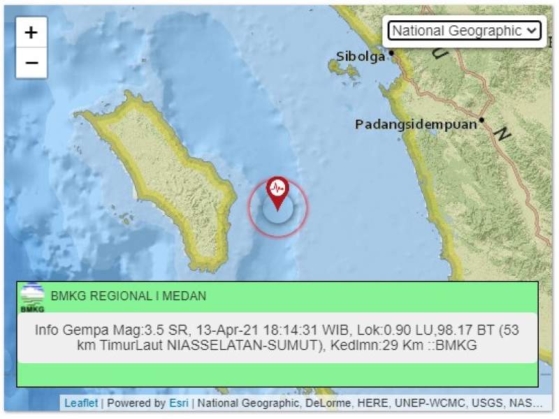 Gempa Bumi Berkekuatan Magnitudo 3. 5 Guncang Nias Selatan