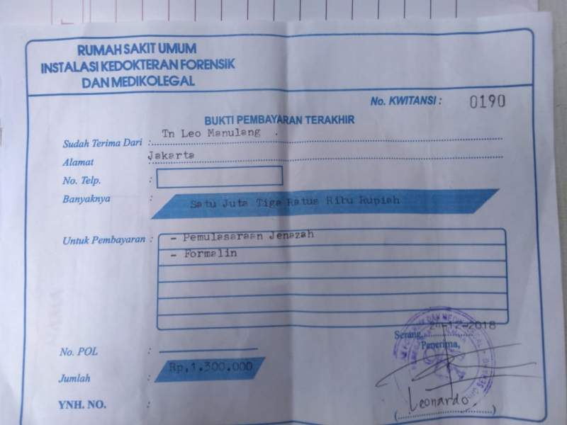 Bukti pembayara  oleh keluarga korban tsunami