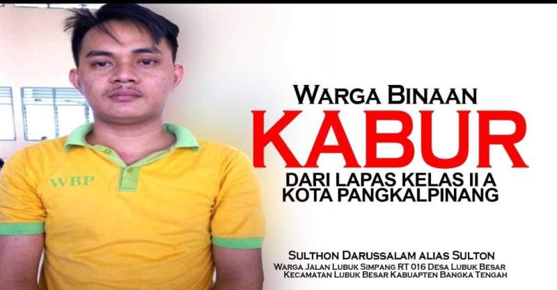 Tak Betah, Seorang Narapidana Kabur dari Lapas Tuatunu Pangkalpinang